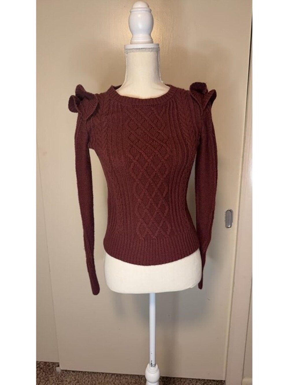 Jessica Simpson Women's Cable Knit Sweater with Ruffle Shoulders